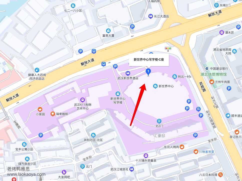 武汉新世界中心雅思机考考点地理方位图