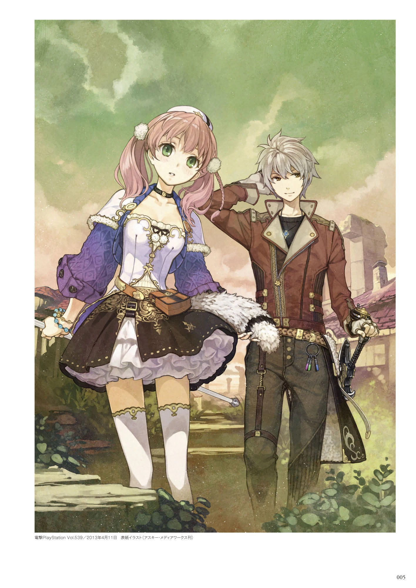 yande.re 396052 atelier atelier_escha__logy cleavage digital_version escha_malier hidari jpeg_artifacts koei_tecmo logix_ficsario sword thighhighs.jpg