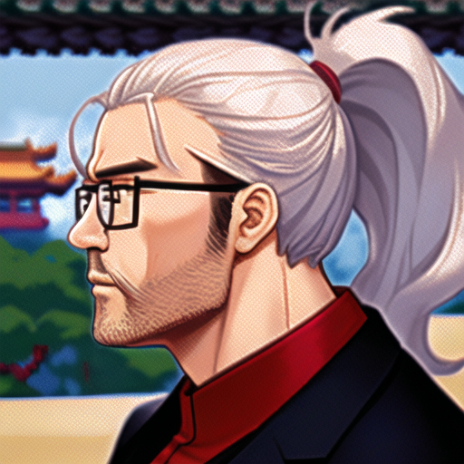 00064-1381241228-(pixel art),profile,close-up,portrait,lens 135mm,f1.8,blurry background,chinese style architecture,Strong man,high ponytail,mess.png