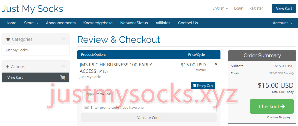 Just My Socks 增加 IPLC HK BUSINESS 100 套餐