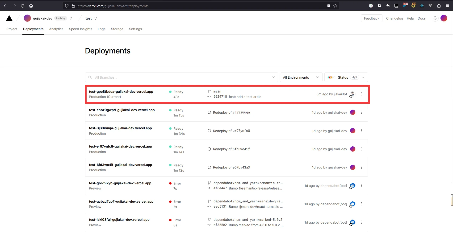 vercel automatic deployment