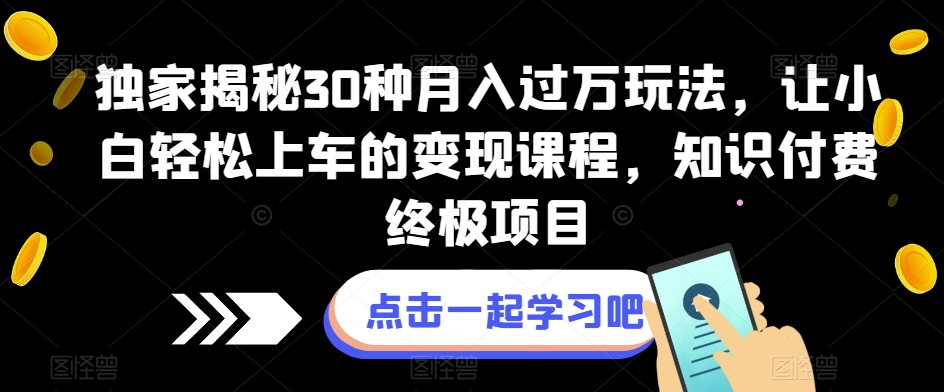 独家揭秘30种月入过万玩法，让小白轻松上车的变现课程，知识付费终极项目【揭秘】插图