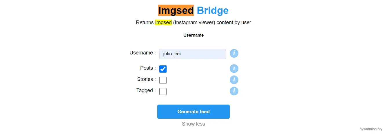 imgsed bridge提供ins的rss订阅