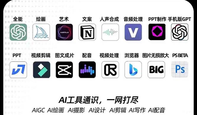 AIGC-全能特训营第3期:一次掌握14大主流AI工具,A1工具通识,一网打尽